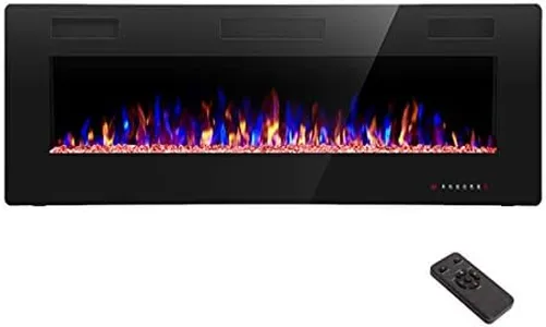 R.W.FLAME Electric Fireplace 50 inch Recessed and Wall Mounted,The Thinnest FireplaceLow Noise, Fit for 2 x 6 Stud, Remote Control with Timer,Touch Screen,Adjustable Flame Colors and Speed