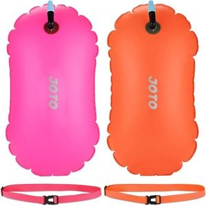 JOTO 2 Pack Swim Buoy Float for Open Water, Swimming Belt Bubble Safety Float with Adjustable Waist, Snorkeling, Swim Training, Triathletes, Kayaking -Orange & Magenta