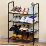 Lukzer 4-Layer Black Free-Standing Metal Shoe Rack | Stylish, Elegant and Compact Space-Saving Entryway Organizer | Black/83x58x28cm