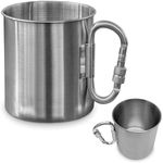 Stainless Steel Camping Mug with Carabiner - 13.5 Oz Rock Climbing Mug Metal Mug with Handle Camping Mugs Carabiner Mug Handle Camping Cups & Mugs - Camping Cup Camp Mug Camping Coffee Mugs Hiking Cup