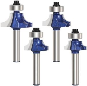 Vearter 4PCS Roundover Router Bit Set, 6.35mm Shank Carbide Corner Round Over Bits, Woodworking Milling Cutter Tools, for Rounding Edge Forming - Radius 3mm, 5mm, 6mm, 8mm