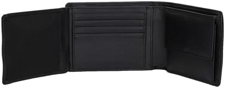 DiLoro Italy Mens Leather Wallet Bifold Flip ID Section Coin RFID Protection Full Grain Men purse Credit Card Holder (Black Lamb)