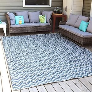 Sunnydaze Chevron Dreams 8 x 10 Foot Weather-Resistant Indoor or Outdoor Area Rug - Blue/Gray (8' x 10' 9")