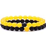 Young & Forever Gift Mens Beaded Bracelets Onyx Stone Beads for Women Anxiety Long Distance Relationships Yellow Jade Couples Bracelets Set of 2 Couples Gift