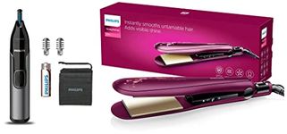 PHILIPS BHS738/00 Kerashine Titanium Wide Plate Straightener With SilkProtect Technology, Teal & Nose Trimmer Nt3650/16, Cordless Nose, Ear & Eyebrow Trimmer with Protective Guard System (Gray)