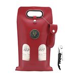 DIWNELEM Leather Wine Bag Leather Wine Gift Bags with Wine Opener Wine Tote Carrier Bag Champagne Beer Bottle Bags for Wedding, Birthday,Travel, Wine Tasting Parties,Christmas-Red 2 Bottles