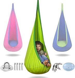 Kids Pod Swing Seat, TOPIND 100% Cotton Child Hanging Hammock Chair for Indoor and Outdoor with Inflatable Pillow and All Accessories, Rope Hanging Sensory Swing Seat Nest, Max 150Lbs