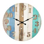 Creative Co-op Round Wood Distressed Striped Wall Clock, Mutli