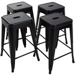 24 Inches Metal Bar Stools Set of 4 High Backless Indoor/Outdoor Counter Height Barstools Stackable Metal Chairs Home Kitchen Dining Stool Backless Patio Bar Chair（Black）