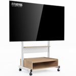 FITUEYES TV Floor Stand on Wheels for 40-85" Screens, Rolling TV Stand Cart with Peg Board, Height Adjustable, Lockable Casters & Storage Cabinet Holds 60kgs, White & Oak, K Series