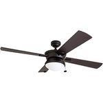 Prominence Home 50345-01 52" Auletta Outdoor Ceiling Fan Damp Rated with Integrated Bowl Light, 4 Modern Blades, Matte Black