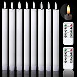 GenSwin Flameless Flickering Taper Candles with 2 Remote Controls and Timer, Real Wax 3D Wick Light Window Candles Battery Operated Pack of 8, Christmas Home Wedding Decor(White, 0.78 X 9.64 Inch)