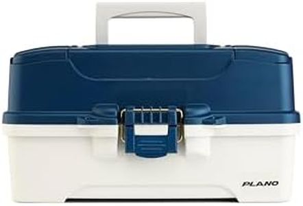 Plano Three-Tray Tackle Box, Blue/White, Rust-Proof Brass Latch, Top-Access Tray with Deep Storage, Made in the USA, Portable Fishing Gear Storage Organizer