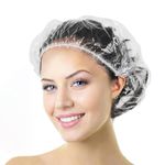 Aquior Shower Cap Disposable, 50 PCS Bath Caps Large Thick Clear Waterproof Plastic Elastic Hair Bath Caps for Women Kids Girls, Travel Spa, Hotel and Hair Solon, Home Use