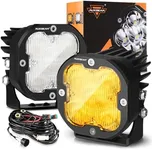 Auxbeam 3in Amber LED pods, Wide Range Flood Fog Lights, XP-Ultra Series 80W 9600LM White Offroad Driving Light 120° Broad Reflector, Cube LED Light Bar Ditch Fog Lights for Trucks Jeep ATV UTV, Pair