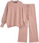 LILLUSORY Lounge Sets For Women 2 Two Piece Outfits 2024 Fall Trendy Matching knit Sweat Suit Oversized Sweaters Wide Leg Pants Sweatsuit Loungewear Cute Travel Comfy Clothes Pink M