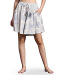 B STORIES Women's Viscose Blue Floral Print Culotte Shorts (LCULO-001-23011-XL, X-Large, Off-White_Blue)