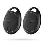 HOLOMARQ Devices Key Finder 2 Pack Smart Tags, Works with Apple Find My [iOS ONLY, NOT for Android], for Luggage Suitcases, (Car) Key, Bags, Dogs or Cats (T1, Black, 2PCS)