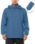 Outdoor Ventures Mens Lightweight Waterproof Jackets, Packable Rain Jacket Breathable Windproof Raincoat Adjustable Hiking Outdoor Jacket Glass Blue XXL