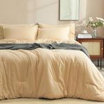 PHF 7 Pieces California King Comforter Set, Bed in A Bag Comforter & 18" Sheet Set All Season, Ultra Soft Comfy Bedding Sets with Comforter, Sheets, Pillowcases & Shams, Beige