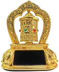 Vastu Art Fengshui Vastu Revolving/Rotating Solar Mani Lotus Prayer Tibetan Buddhist Wheel Ornament for Car Dasboard, Gifting Decorative Showpiece - 12 cm (Plastic, Gold)