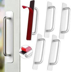 4 Pcs Self-Adhesive Cabinet Handles Pulls,BetterJonny Aluminum Alloy Adhesive Cabinet Handles - Stick on Handles Push Pull Door Handle Sliding Door Handle for Kitchen Bathroom Closet Wardrobe