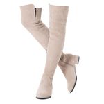 N.N.G Women Over the Knee Boots Thigh High Suede Black Block Low 2 Inch Heel Chunky Above Knee Winter Pointed toe, Neutral/Flat, 6 UK