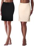 2 Pieces Half Slips for Women Underskirt with Short Lace Trim Lace Half Slip Dress for Under Dresses, Black and Nude, X-Large