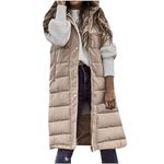 Long Gilet for Women UK Clearance,Ladies Outerwear Gilets and Body Warmers Quilted Winter Vest with Hood Elegant Coat Sleeveless Down Jacket Warm Hooded Coat Puffer Jacket with Pockets