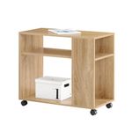 SoBuy FBT34-N, Side Table End Table Coffee Table Lamp Table with Storage Shelves, 2 Tiers Bookcase on Wheels