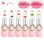 Skynest Clear Flower Jelly Lipstick, 6 Packs Nutritious Moisturizer Lip Balm Temperature Color Change Lipstick Matte Long Lasting Lip Gloss (Pink)