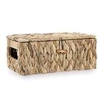 OGANAZI Natural Water Hyacinth Wicker Boxes, Woven Wicker Storage Baskets with Lids, Shelf Baskets Storage for Bathroom Bedroom Kitchen Office, 26 * 16 * 11cm (Small)