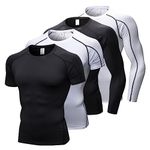 4 Pack Mens Compression Shirts Men Long/Short Sleeve Athletic Baselayer Undershirt Gear T Shirt for Sports Workout