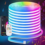 Lamomo Neon LED Strip Light, 10M RGB LED Lights Strip with App Remote Control, Music Sync Color Changing Waterproof Flexible Led Rope Lights, 24V Cuttable Gaming Neon Lights for Bedroom,Indoor Decor