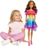 Large Barbie Doll with Brown Hair, 28 Inches Tall, Rainbow Dress and Styling Accessories Including Shooting Star Handbag