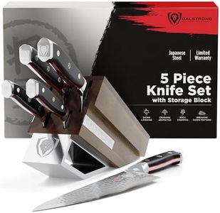 Dalstrong Knife Block Set-5pc-Shogun Series ELITE-High-Carbon Japanese Steel-Black G10 Handles-Acacia Wood- Damascus-Kitchen Knife Set with Block-Professional Cutlery Set-Men's Valentines Gift