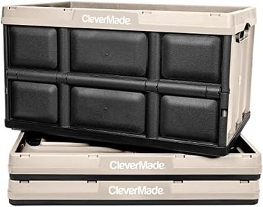 CleverMade Collapsible Storage Bin, Tan, 3PK - 62L (16 Gal) Stackable Storage Containers, Holds 100lbs Per Bin - Plastic Storage Bins for Organizing, Closet Storage, Garage Storage