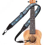 Ukulele Strap No Drill, Eyeshot Adjustable Double J Hook Clip on Ukulele Shoulder Strap, Jacquard Blue Flowers, 13in