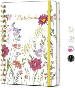 Lined Spiral Journal Notebook for Women, A5 Cute Hardcover Spiral Journals for Work, Note Taking, 150 Numbered Pages 100 GSM College Ruled Spiral Bound Notebook, 5.75" x 8.38", Ivory Wild Flowers
