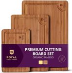 ROYAL CRAFT WOOD Wooden Cutting Boards for Kitchen Meal Prep & Serving - Bamboo Wood Serving Board Set with Deep Juice Groove Side Handles - Charcuterie & Chopping Butcher Block for Meat (3 Pcs)