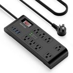 BESTEK 4,000 Joules Surge Protector with USB,6 Feet Extension Cord Power Strip with 8 AC Outlets 15A 1875W,5V 4.2A 4 USB Charging Ports Desktop Charging Station,Wide Spaced Outlet for Large Plug,Black