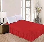 Rohi Luxury Fitted Valance Sheet Double - Easy Care Double Fitted Sheet, Frilled - Fit over Mattress & Down to the Floor (Double, Red)