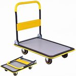 GiantexUK Folding Hand Sack Truck, 150KG/300KG Capacity Heavy Duty Platform Trolley with Wheels & Handle, Flatbed Dolly Cart for Home Office Shop Garage Warehouse (91x61x89cm, 300KG, Yellow+Black)