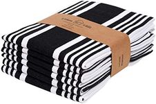 Urban Villa Set of 6 Kitchen Towels Highly Absorbent 100% Cotton Dish Towel 20X30 Inch with Mitered Corners Trendy Stripes Black/White Bar Towels & Tea Towels