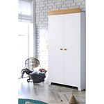 Little Acorns Classic Nursery Double Door Wardrobe with 2 Shelves and 2 Hanging Rails Children's Storage Organiser – White and Oak Two Tone