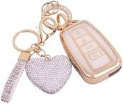 Meruns for Toyota key fob cover with Diamond Bling Keychain, Car Accessories Key holder Shell Full Protection for 2018-2024 Highlander RAV4 Camry Avalon C-HR Corolla GT86,Gold Clear