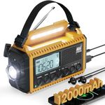 12000mAh Emergency Weather Radio,Solar Hand Crank Rechargeable Radio with 7 NOAA Stations & AM/FM/Shortwave,Reading Lamp Flashlight, SOS,Type-C Charging Port, 3.5mm Earphone Jack SOS for Survival