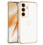 GUAGUA for Samsung Galaxy S24 Case, Samsung S24 Case Plating Cover Cute Heart Pattern Soft TPU with Camera & 4 Corners Shockproof Protection Slim Phone Case for Samsung Galaxy S24-White