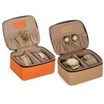 CASA BOTANICAL Premium Smart Watch Case:Leather Organizer Box for 2 Watches - Stylish Travel Storage for Men & Women, Secure Watch Holder Pouch - Ideal Gift (Pack of 2) Orange,Beige