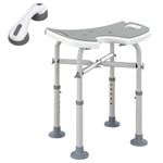 HOMCOM Height Adjustable Shower Stool with Suction Grab Rail, Aluminium Shower Chair with U-Shaped Padded Seat, Non-Slip Bath Stool for Elderly, Disabled, Seniors, Pregnant, Grey